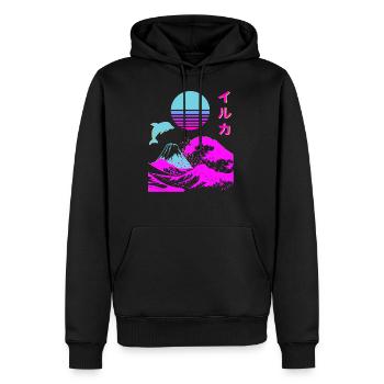 Retro Aesthetic Iruka Japanische Schrift Vaporwave - Männer Premium Bio Hoodie - Schwarz - Vorne - Nico (187cm)