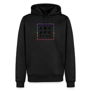 Pride - she, ici, hers - Sweat à capuche Premium bio Homme - noir - Devant - Nico (187cm)