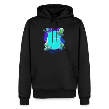 6e anniversaire de l'enfant - extraterrestre et ovni - Sweat à capuche Premium bio Homme - noir - Devant - Nico (187cm)