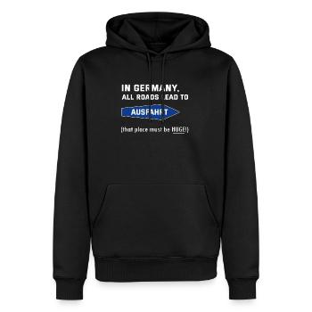 In Germany all roads lead to Ausfahrt - Männer Premium Bio Hoodie - Schwarz - Vorne - Nico (187cm)