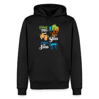 Plant more trees - save the bees - clean the seas - Männer Premium Bio Hoodie - Schwarz - Vorne - Nico (187cm)