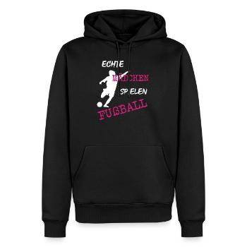 echter Mädchenfußball - Männer Premium Bio Hoodie - Schwarz - Vorne - Nico (187cm)