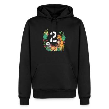 Motif animalier 2ème anniversaire enfant - 2 ans - Sweat à capuche Premium bio Homme - noir - Devant - Nico (187cm)
