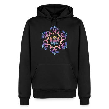 Om, mantra, mandala, fleur de lotus, bouddhisme, yoga - Sweat à capuche Premium bio Homme - noir - Devant - Nico (187cm)