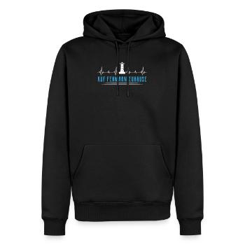 Fehmarn Ostsee Spruch Leuchtturm Herzschlag - Männer Premium Bio Hoodie - Schwarz - Vorne - Nico (187cm)