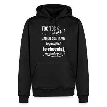 t shirt chocolat - Sweat à capuche Premium bio Homme - noir - Devant - Nico (187cm)