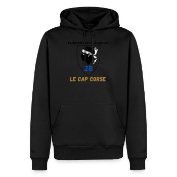 T-shirt Corse Le Cap Corse cadeau anniversaire - Sweat à capuche Premium bio Homme - noir - Devant - Nico (187cm)