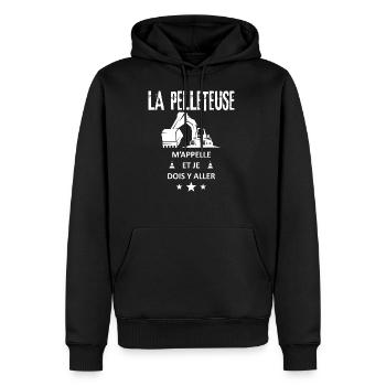 pelleteuse chantier travaux public cadeau humour - Sweat à capuche Premium bio Homme - noir - Devant - Nico (187cm)