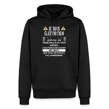 t-shirt humour électricien - Sweat à capuche Premium bio Homme - noir - Devant - Nico (187cm)