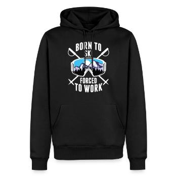 Né pour skier obligé de travailler - Sweat à capuche Premium bio Homme - noir - Devant - Nico (187cm)