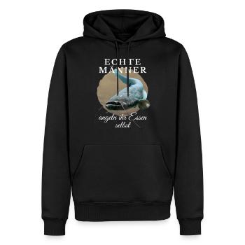 Echte MÄNNER angeln ihr Essen selbst - Angler - Männer Premium Bio Hoodie - Schwarz - Vorne - Nico (187cm)