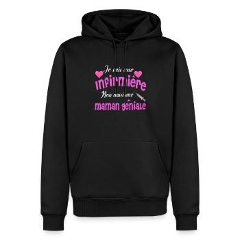 Infirmière et maman - Sweat à capuche Premium bio Homme - noir - Devant - Nico (187cm)