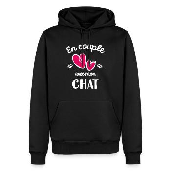 t shirt chat femme - Sweat à capuche Premium bio Homme - noir - Devant - Nico (187cm)