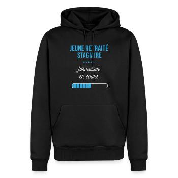 Retraite en cours humour - Sweat à capuche Premium bio Homme - noir - Devant - Nico (187cm)