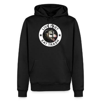 Live Fast Eat Trash Possum - Männer Premium Bio Hoodie - Schwarz - Vorne - Nico (187cm)