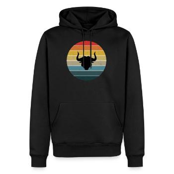 Peeking Highland Kuh mit Retro Sonnenuntergang - Männer Premium Bio Hoodie - Schwarz - Vorne - Nico (187cm)
