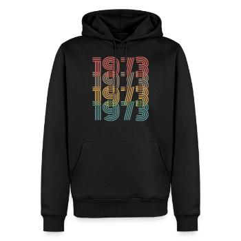Legendär seit 1973 - Männer Premium Bio Hoodie - Schwarz - Vorne - Nico (187cm)