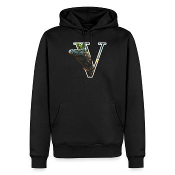 V Varan alphabet animaux - Sweat à capuche Premium bio Homme - noir - Devant - Nico (187cm)