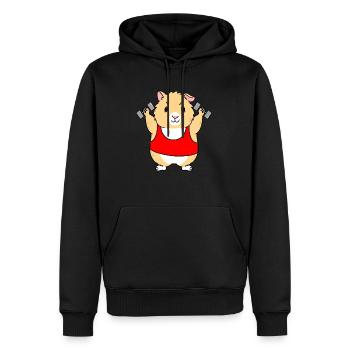 Meerschweinchen mit Hanteln - Männer Premium Bio Hoodie - Schwarz - Vorne - Nico (187cm)