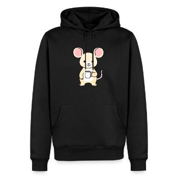 Mouse drinks coffee - Men’s Premium Organic Hoodie - black - Front - Nico (187cm)