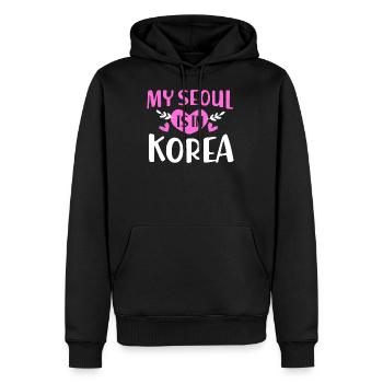 Corée Séoul - Sweat à capuche Premium bio Homme - noir - Devant - Nico (187cm)