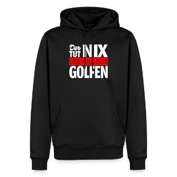 Der will nur Golfen Spruch Golfspieler Geschenk - Männer Premium Bio Hoodie - Schwarz - Vorne - Nico (187cm)