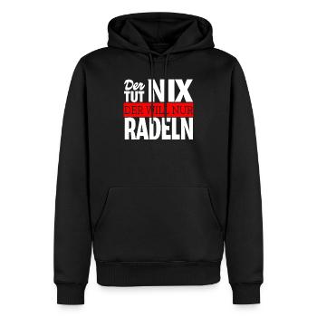 Der will nur Radeln Spruch Biker Mountainbike - Männer Premium Bio Hoodie - Schwarz - Vorne - Nico (187cm)