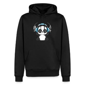 Panda mit Kopfhörer - Männer Premium Bio Hoodie - Schwarz - Vorne - Nico (187cm)