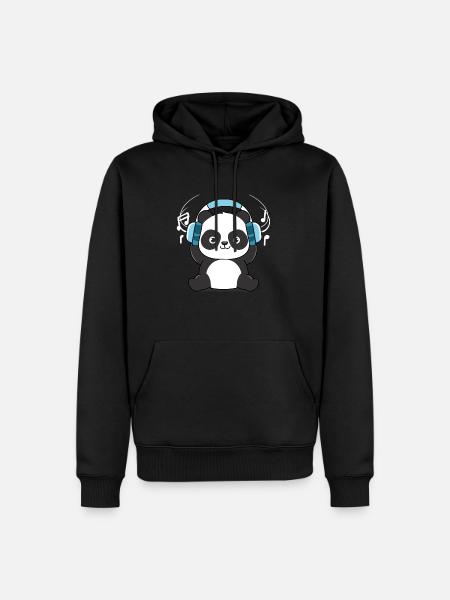 Panda mit Kopfhörer - Männer Premium Bio Hoodie - Schwarz