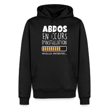 Téléchargement abdos en cours - Sweat à capuche Premium bio Homme - noir - Devant - Nico (187cm)