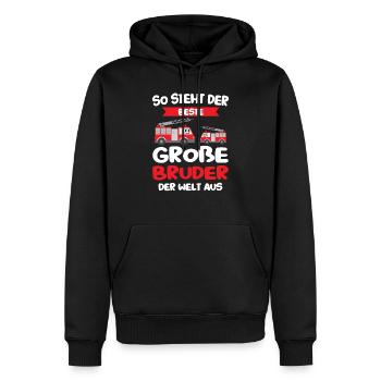 Großer Bruder Feuerwehr Geschwister Geschenk - Männer Premium Bio Hoodie - Schwarz - Vorne - Nico (187cm)