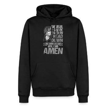 The Devil Saw Me With My Head Down Until I Said Am - Sweat à capuche Premium bio Homme - noir - Devant - Nico (187cm)