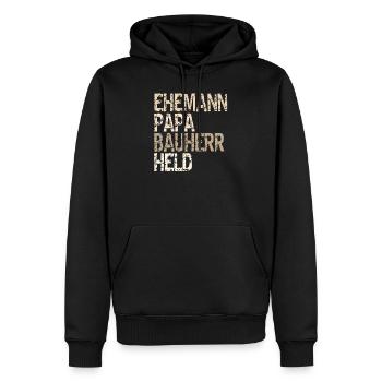 Ehemann Papa Bauherr Held Vatertaggeschenk - Männer Premium Bio Hoodie - Schwarz - Vorne - Nico (187cm)
