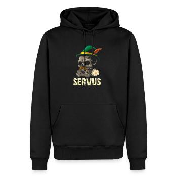 Servus Totenkopf und Edelweiß - Männer Premium Bio Hoodie - Schwarz - Vorne - Nico (187cm)