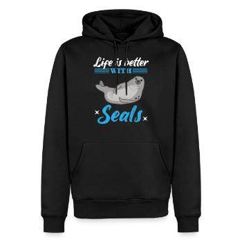 Seehund Seelöwe Robbe Spruch Tierfreunde Geschenk - Männer Premium Bio Hoodie - Schwarz - Vorne - Nico (187cm)
