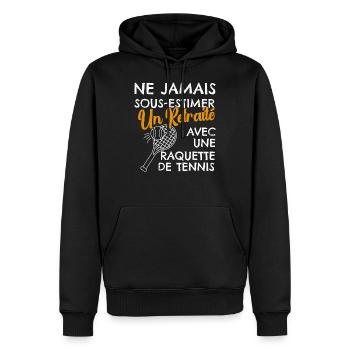 Cadeau Humour Tennis Homme Retraité - Sweat à capuche Premium bio Homme - noir - Devant - Nico (187cm)