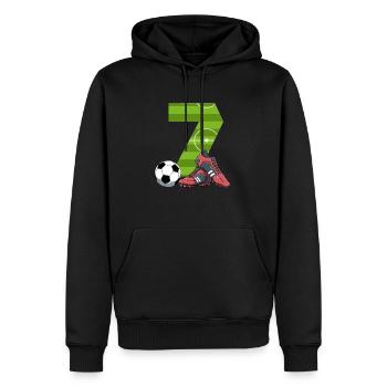 Siebter Geburtstag Fußball 7 Jahre alter Junge - Männer Premium Bio Hoodie - Schwarz - Vorne - Nico (187cm)