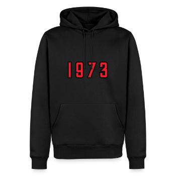 1973 anniversaire - Sweat à capuche Premium bio Homme - noir - Devant - Nico (187cm)