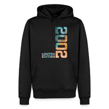 24E ANNIVERSAIRE ÉDITION LIMITÉE 2002 - Sweat à capuche Premium bio Homme - noir - Devant - Nico (187cm)