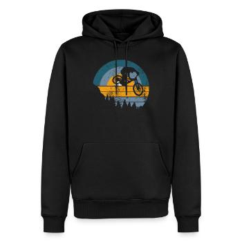 Silhouette du saut VTT au coucher du soleil - Sweat à capuche Premium bio Homme - noir - Devant - Nico (187cm)