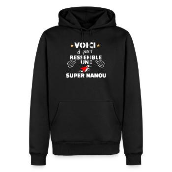 Design Inspiré Super Nanou Fête Noël - Sweat à capuche Premium bio Homme - noir - Devant - Nico (187cm)