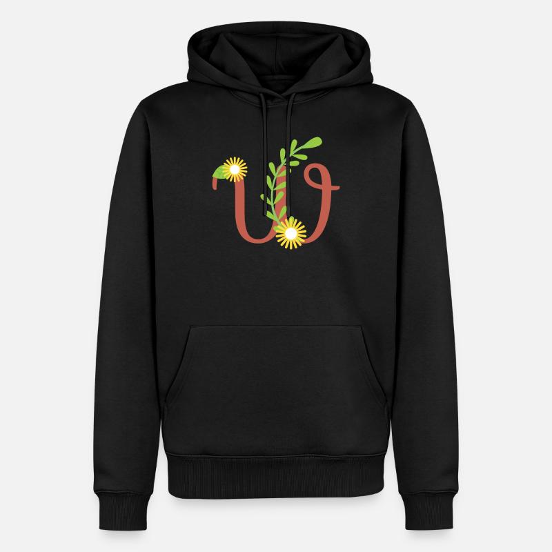 Eleganter Buchstabe 'W' mit Blumen - Männer Premium Bio Hoodie - Schwarz