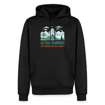 Ultra-Laufen, wie Laufen, aber mit Snacks - Männer Premium Bio Hoodie - Schwarz - Vorne - Nico (187cm)