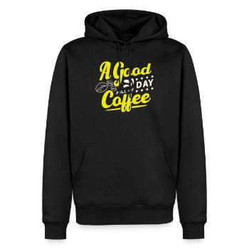 Une bonne journée commence par un café - Sweat à capuche Premium bio Homme - noir - Devant - Nico (187cm)