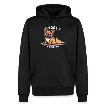 Chien Yoga Bulldog en Pose - Sweat à capuche Premium bio Homme - noir - Devant - Nico (187cm)
