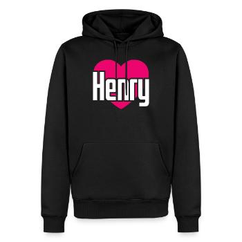 J’aime Henry Coeur Rose J’aime Henry - Sweat à capuche Premium bio Homme - noir - Devant - Nico (187cm)