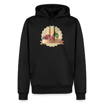 Vintage Wollknäuel Patch mit Stricknadeln & Herz - Männer Premium Bio Hoodie - Schwarz - Vorne - Nico (187cm)