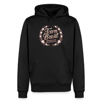 Team Braut Wir Eskalieren Crew Squad JGA Frauen - Männer Premium Bio Hoodie - Schwarz - Vorne - Nico (187cm)