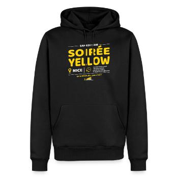 Soirée Yellow ! Soirées culte de Brice - Sweat à capuche Premium bio Homme - noir - Devant - Nico (187cm)