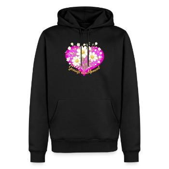 Genieß den Moment Blütenherz - Männer Premium Bio Hoodie - Schwarz - Vorne - Nico (187cm)